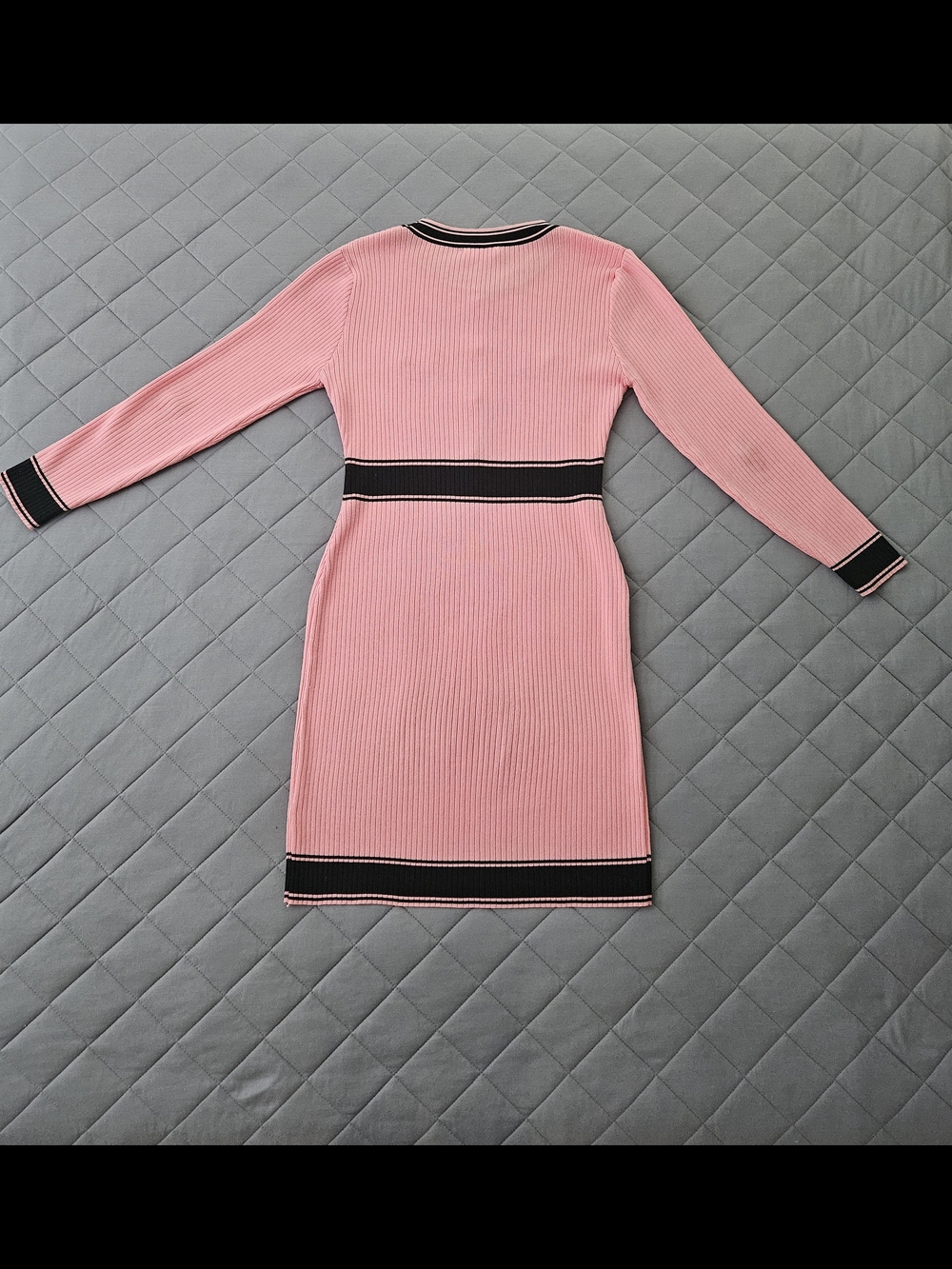 Jackie Kennedy Pink Ribbed Knit Long-Sleeve Bodycon Dress Size S/M Feminine - Picture 7 of 9